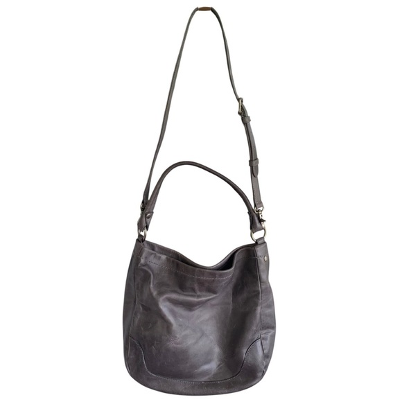 FRYE Melissa Washed Gray Leather Hobo Shoulder Bag Purse - Picture 6 of 10